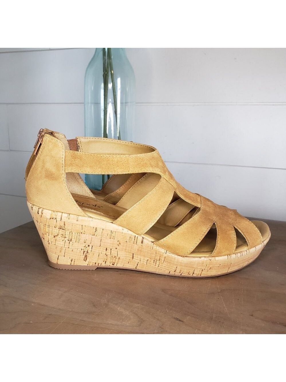 Softspots Tan Strappy Wedge Sandals